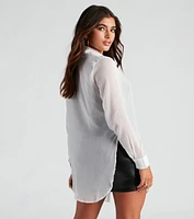 Such A Staple Sheer Button-Up Tunic