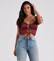 Cute Peek Satin Tie-Front Crop Top