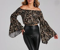 Boho Bell Paisley Off-The-Shoulder Top