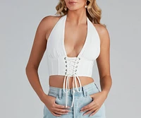 Lovin' It Lattice Linen Halter Top