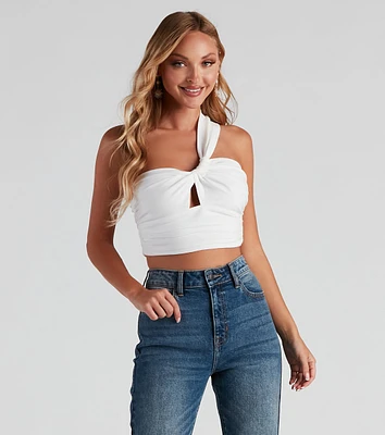 One Sided Linen Ruched Crop Top