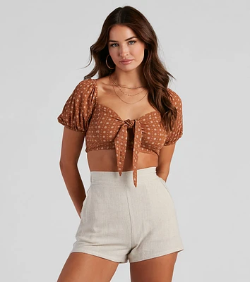 Dainty Floral Dot Tie-Front Top