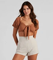 Dainty Floral Dot Tie-Front Top