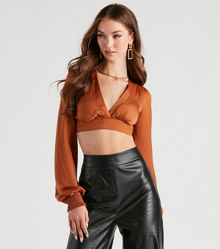 Dreamy Date Vibes Satin Cropped Blouse