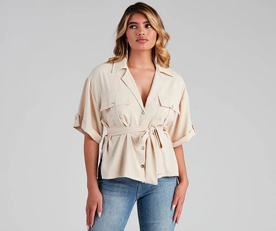 Button Things Up Tie-Waist Top