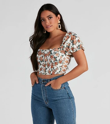 Gorgeous Blooms Puff Sleeve Crop Top