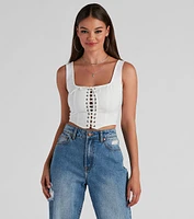 All Day Play Lace-Up Tank Crop Top