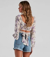 Floral Spree Chiffon Tie-Back Top