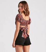 Free Spirited Paisley Tie-Back Crop Top