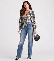 Go-Getter Gal Zebra Print Wrap Tie Top