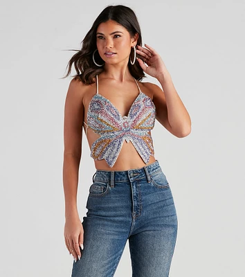 Mystical Glam Butterfly Glitter Crop Top