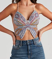 Mystical Glam Butterfly Glitter Crop Top