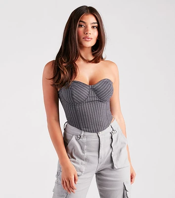 Modern Posh Strapless Pinstripe Corset Top