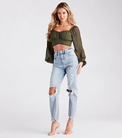 Fashion Reputation Chiffon Tie-Back Crop Top