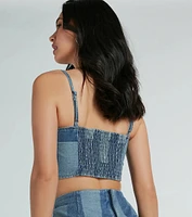 Retro Fab Patchwork Denim Bustier Top