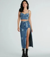 Retro Fab Patchwork Denim Bustier Top