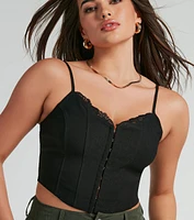 Sweet Stunner Lace V-Neck Woven Corset Top