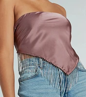 Effortlessly Classy Strapless Rhinestone Satin Top