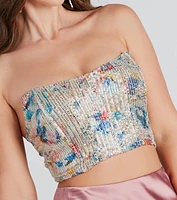 Artistic Beauty Sequin Abstract Print Corset Top