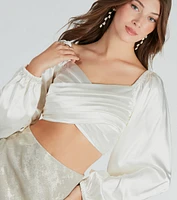 Effortlessly Fab Satin Long Sleeve Cropped Blouse