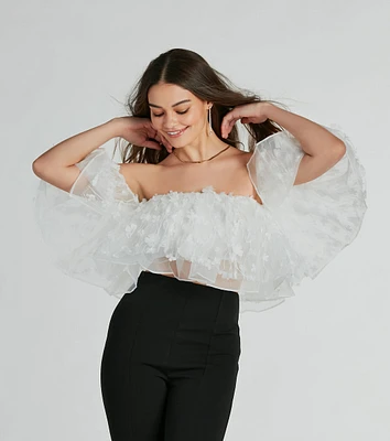 Rise And Bloom Off-The-Shoulder Floral Crop Top