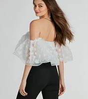 Rise And Bloom Off-The-Shoulder Floral Crop Top