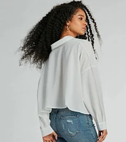 Modern Trend Long Sleeve Button Up Crop Blouse