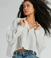 Modern Trend Long Sleeve Button Up Crop Blouse