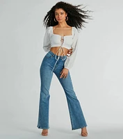 Laced-Up Babe Long Sleeve Crop Blouse