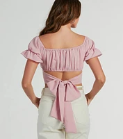 Distinct Cutie Tie-Back Chiffon Crop Top