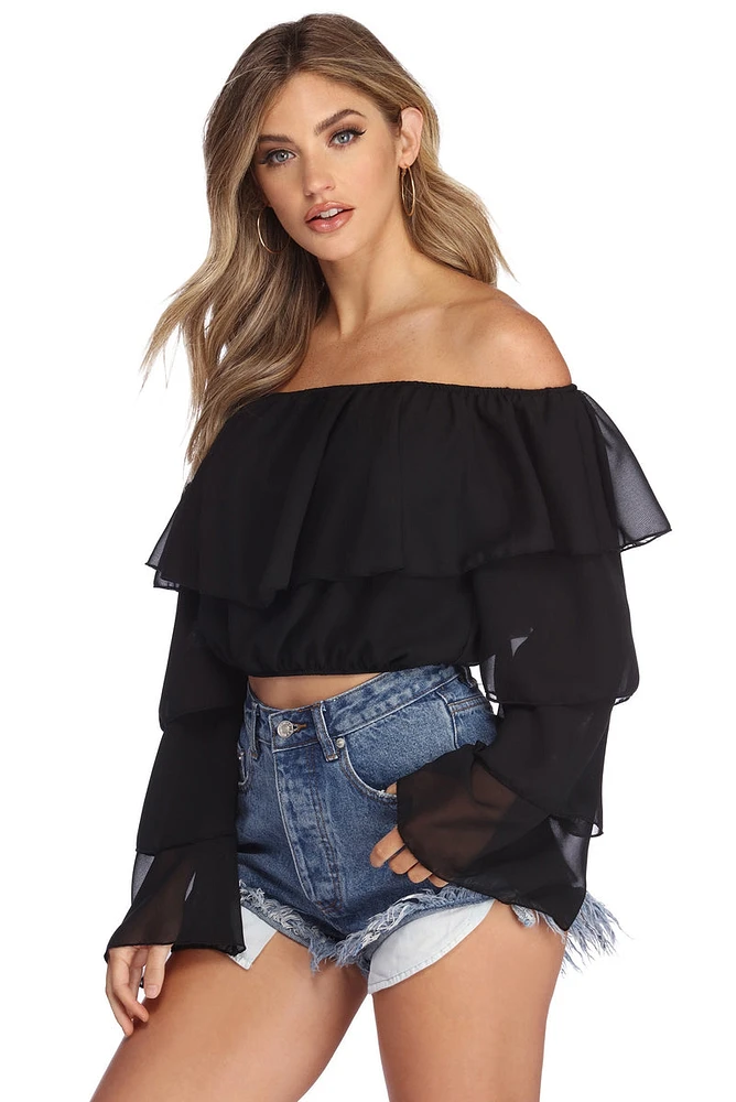 Ruffled Chiffon Crop Top