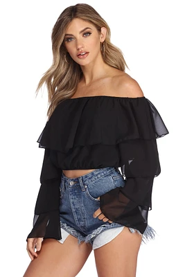 Ruffled Chiffon Crop Top