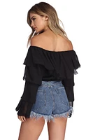 Ruffled Chiffon Crop Top