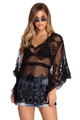 Beach Ready Embroidered Mesh Cover Up