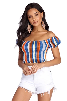 Smocked And Striped Crop Top