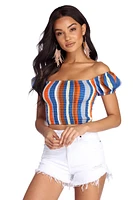 Smocked And Striped Crop Top