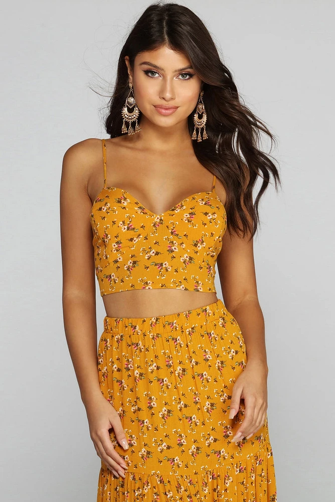 Golden Glow Floral Crop Top