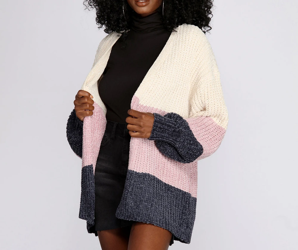 Colorblock Chenille Cardigan