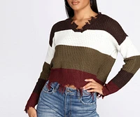 Tattered Color-Block Pullover