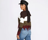 Tattered Color-Block Pullover