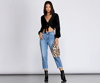 Rumors Tie-Front Fuzzy Crop Top