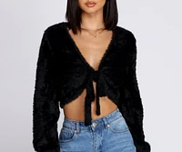 Rumors Tie-Front Fuzzy Crop Top