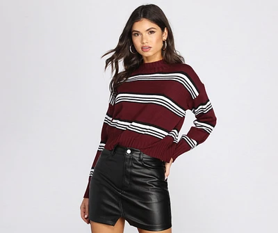 Stripe The Way Mock Neck Sweater