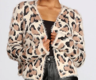 Leopard Print Eyelash Knit Cardigan
