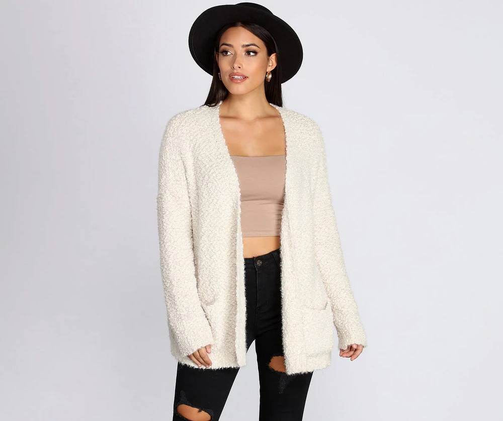 Popcorn Knit Long Cardigan