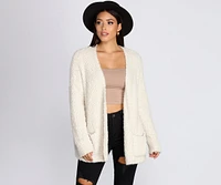 Popcorn Knit Long Cardigan