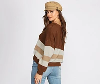 Colorblock Striped Crew Neck Sweater