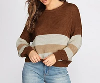 Colorblock Striped Crew Neck Sweater