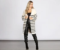 Striped Fuzzy Long Cardigan