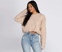 Textured Cable Knit Cropped Sweater